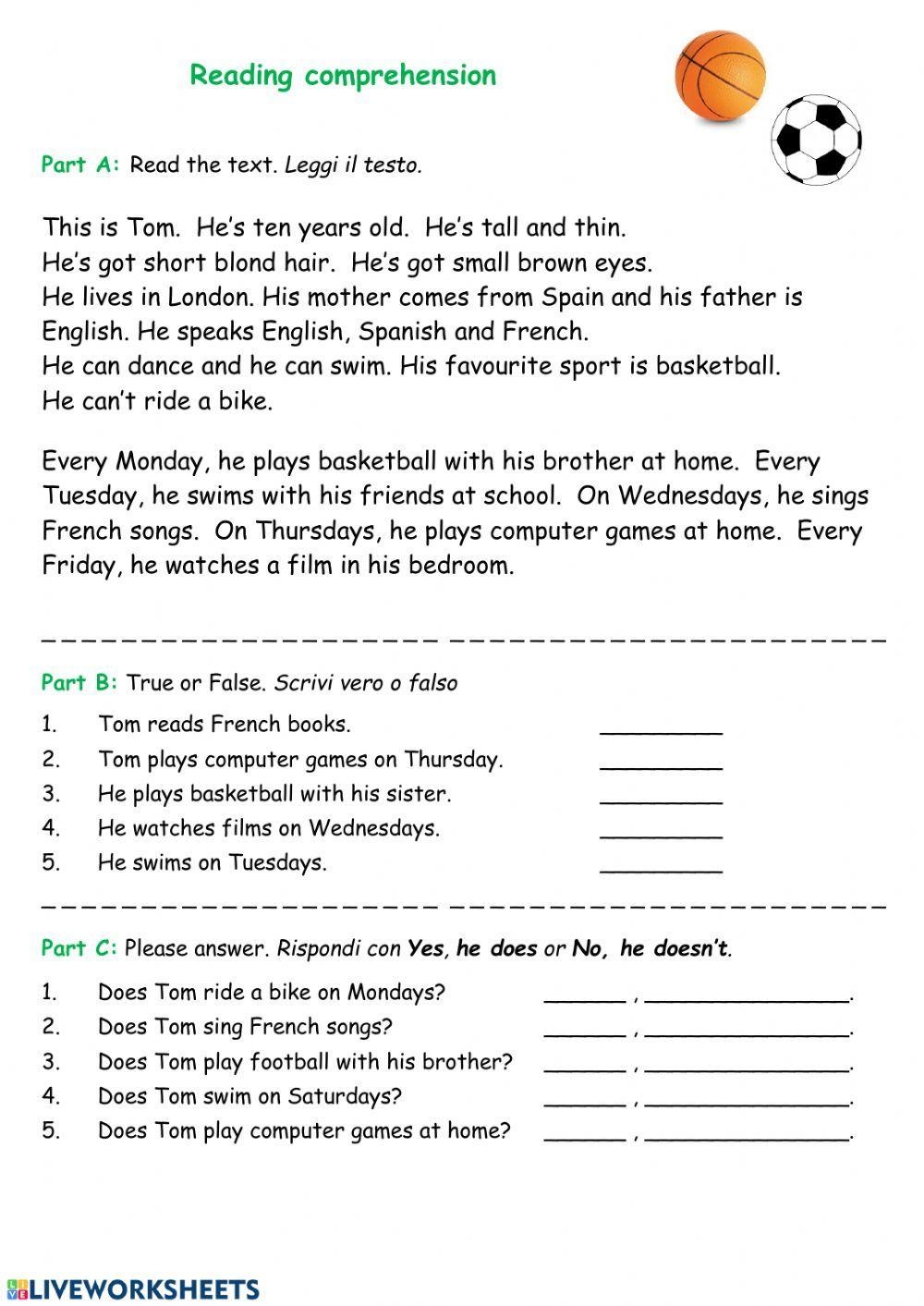 Reading Comprehension Worksheet For Elementary Live Worksheets 