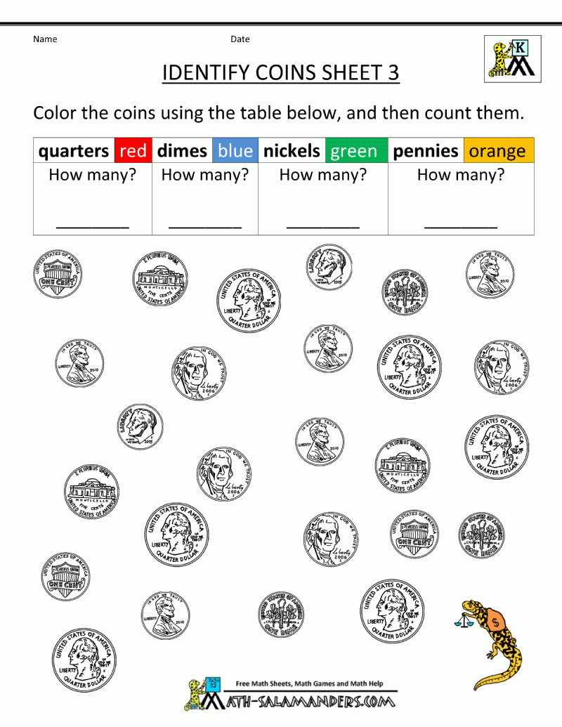 Recognizing Money Worksheets
