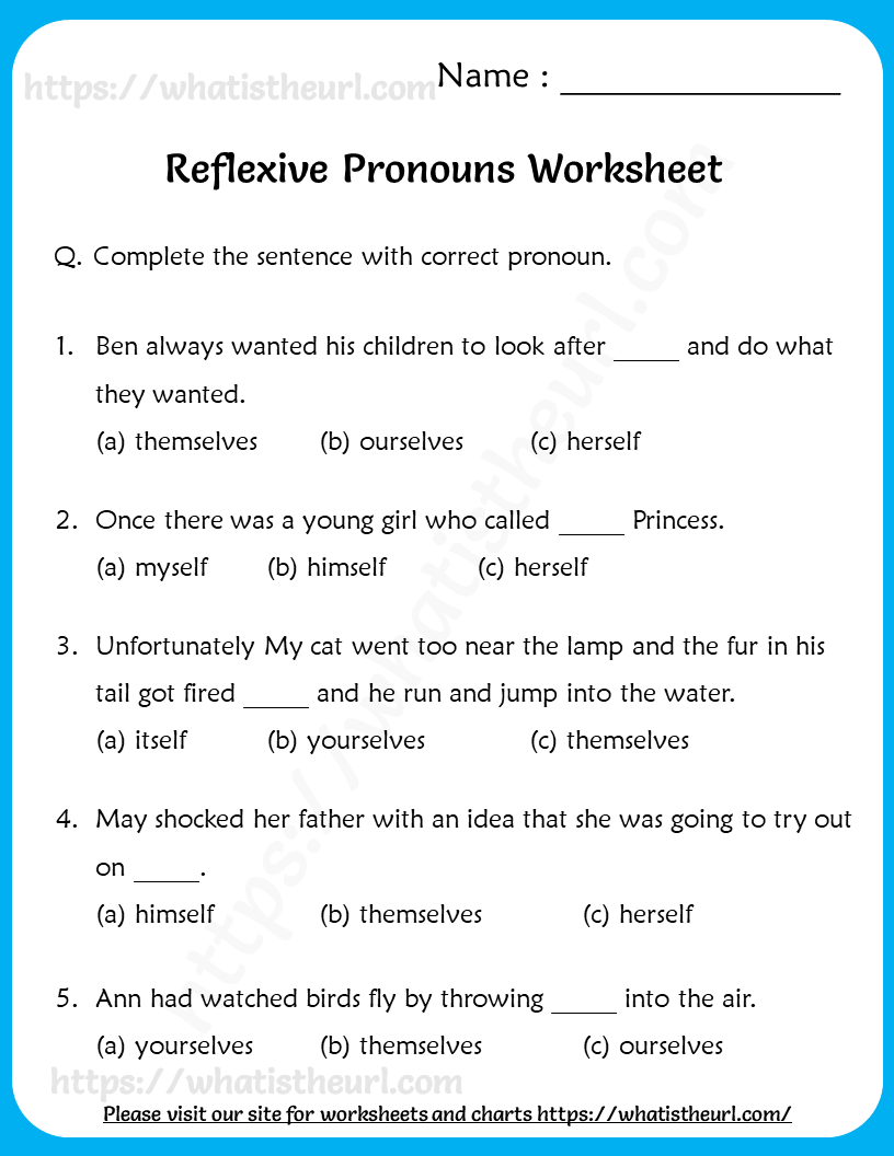 Reflexive Pronoun Worksheet For Class 6
