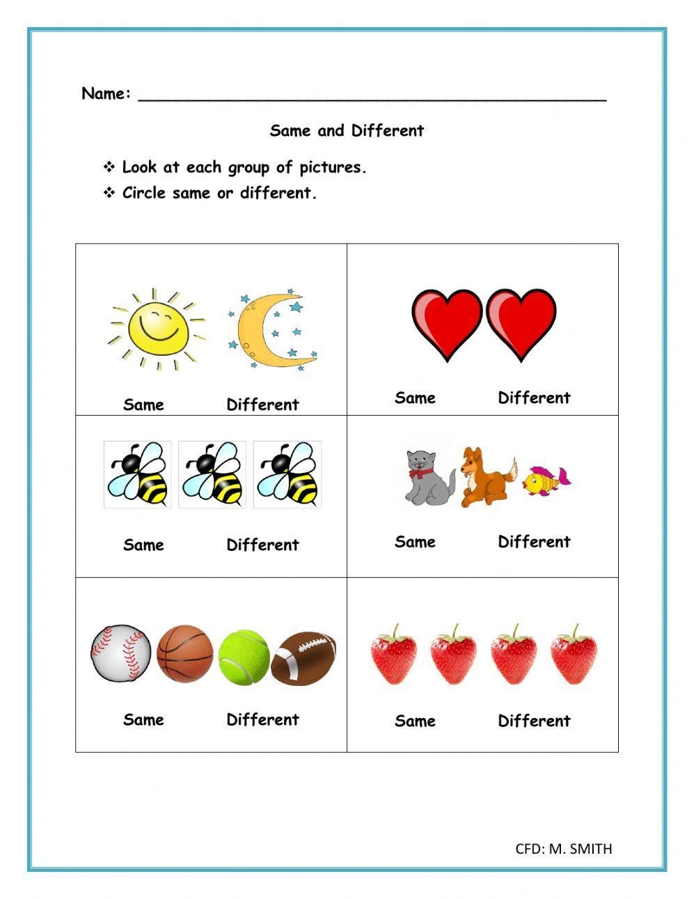 Same Or Different Worksheet Free Printable Puzzle Games Worksheets 