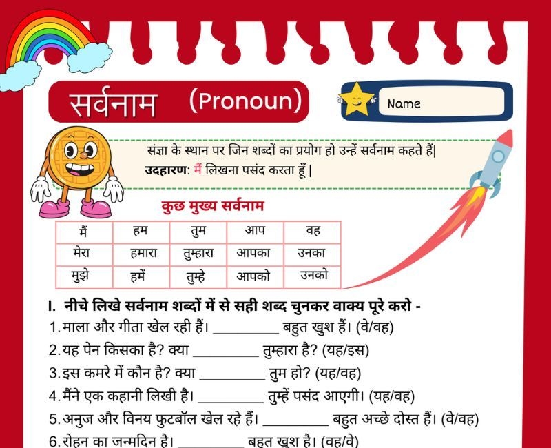 Sarvanam Worksheet Hindi Grammar Worksheet For Class 3 In 2024 Hindi