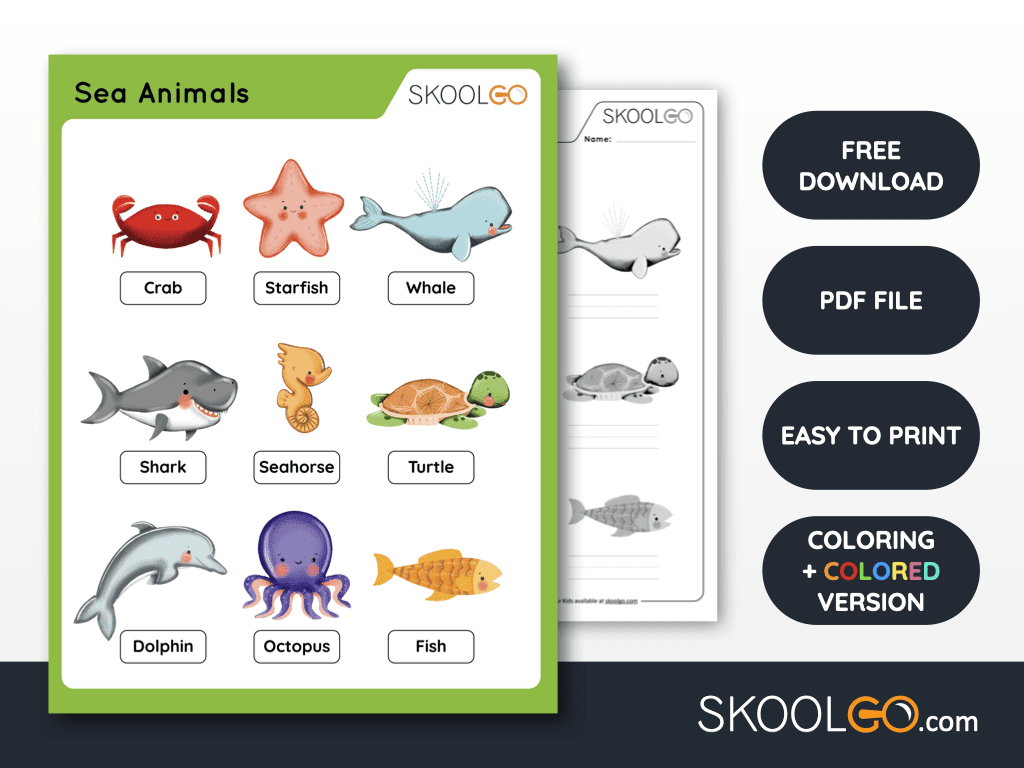 Sea Animals Free Worksheet SKOOLGO