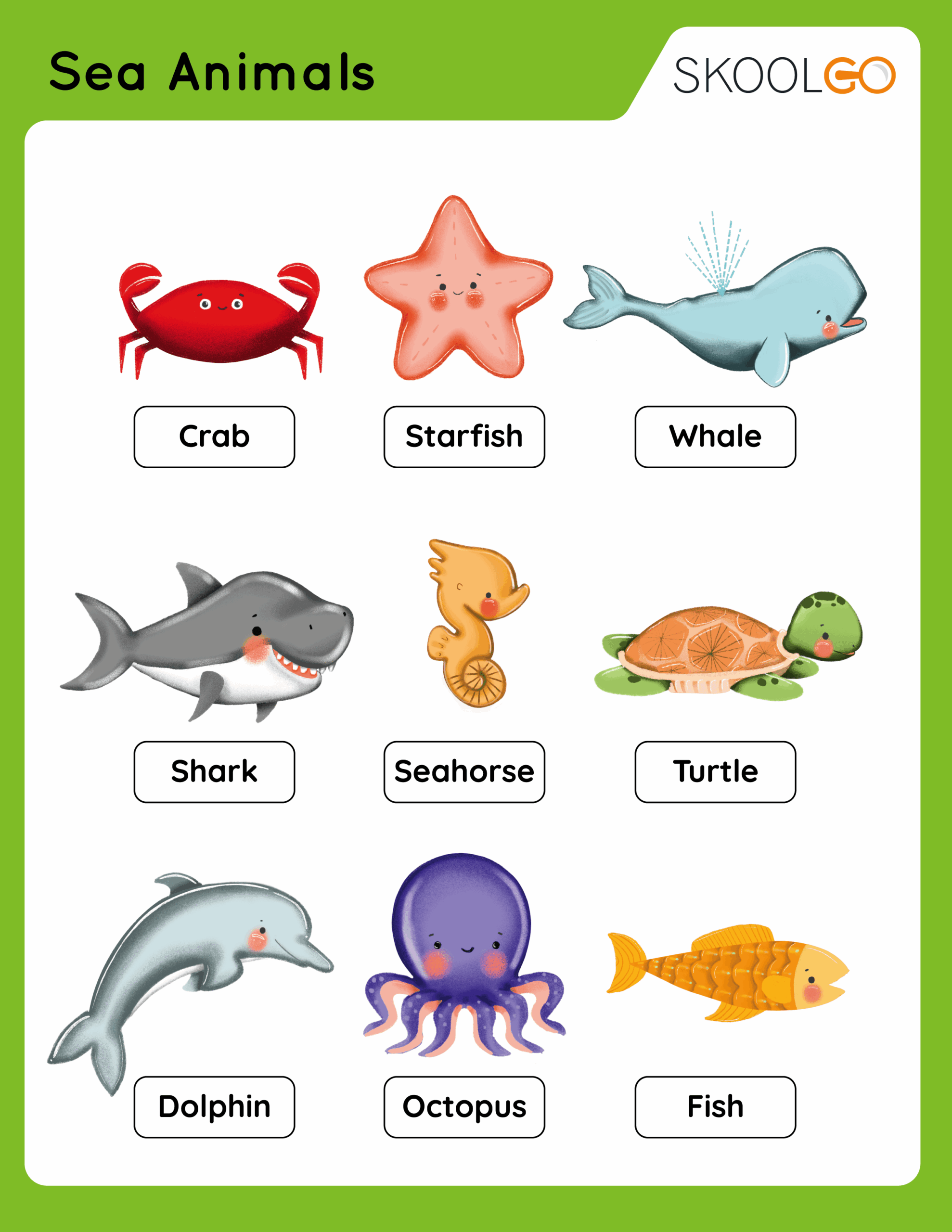 Sea Animals Free Worksheet SKOOLGO