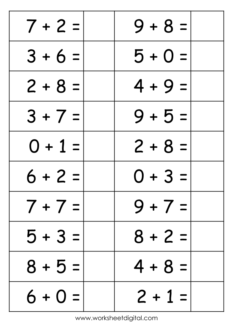 Single Digit Addition Math Practice Worksheet Digital Worksheets 