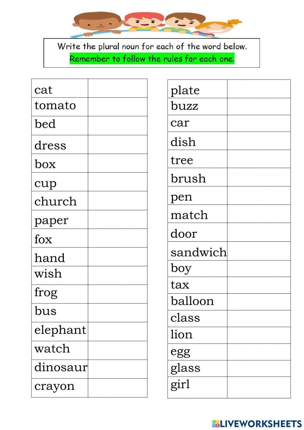 Singular Nouns To Plural Nouns Worksheet English Year 1 