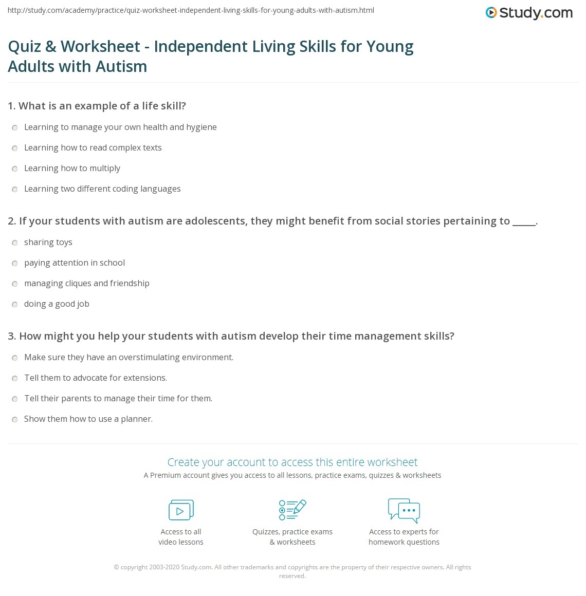 Skills For Independent Living Worksheets Worksheets For Kindergarten