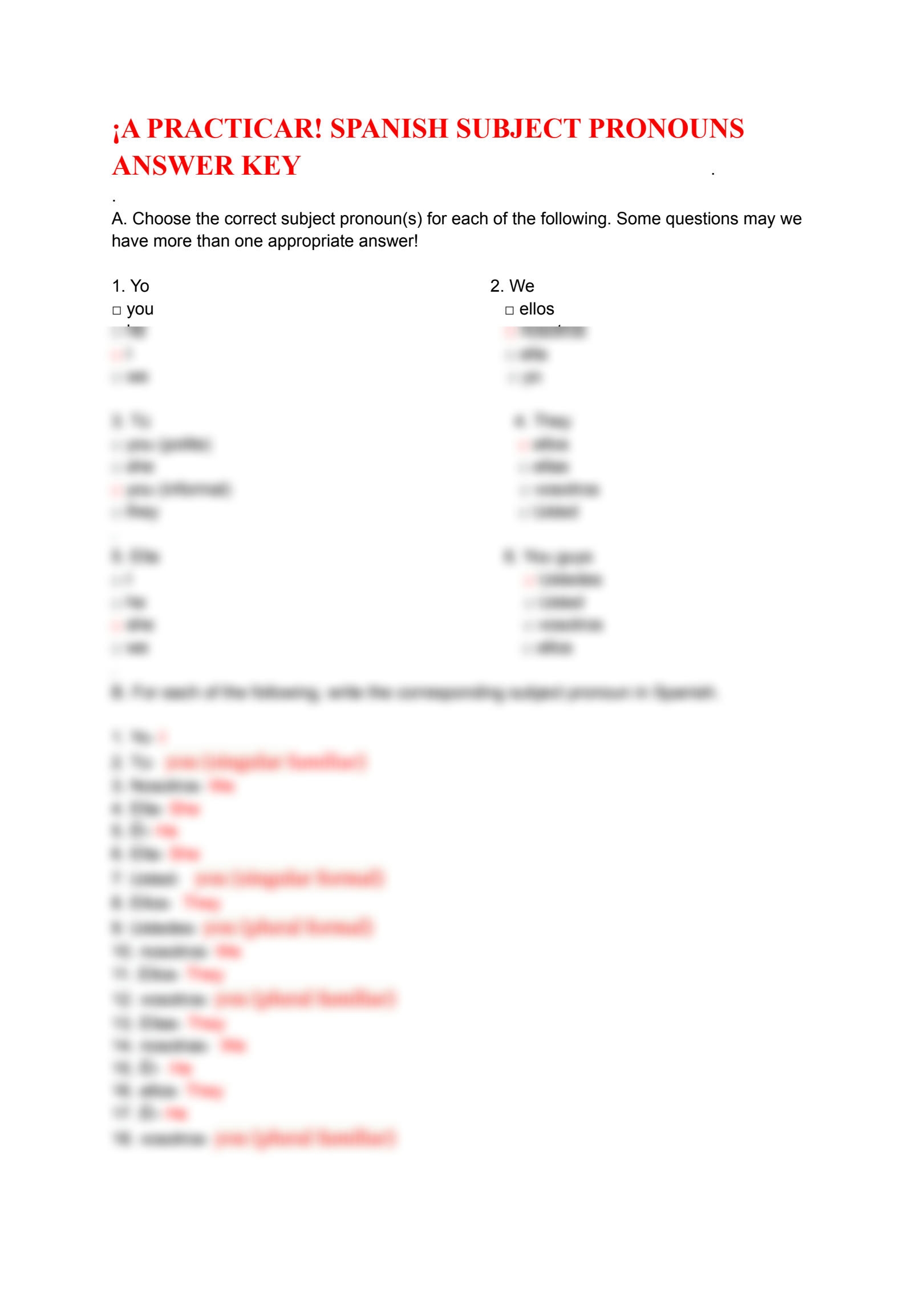 SOLUTION Spanish Pronouns Worksheet Studypool Worksheets Library