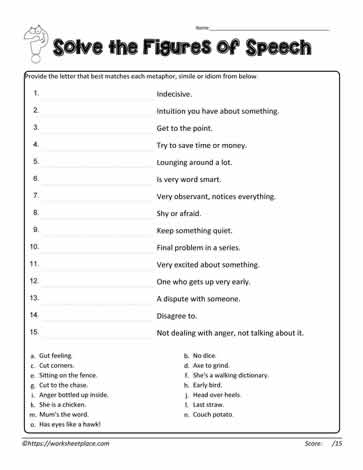 Solve The Figures Of Speech Worksheets