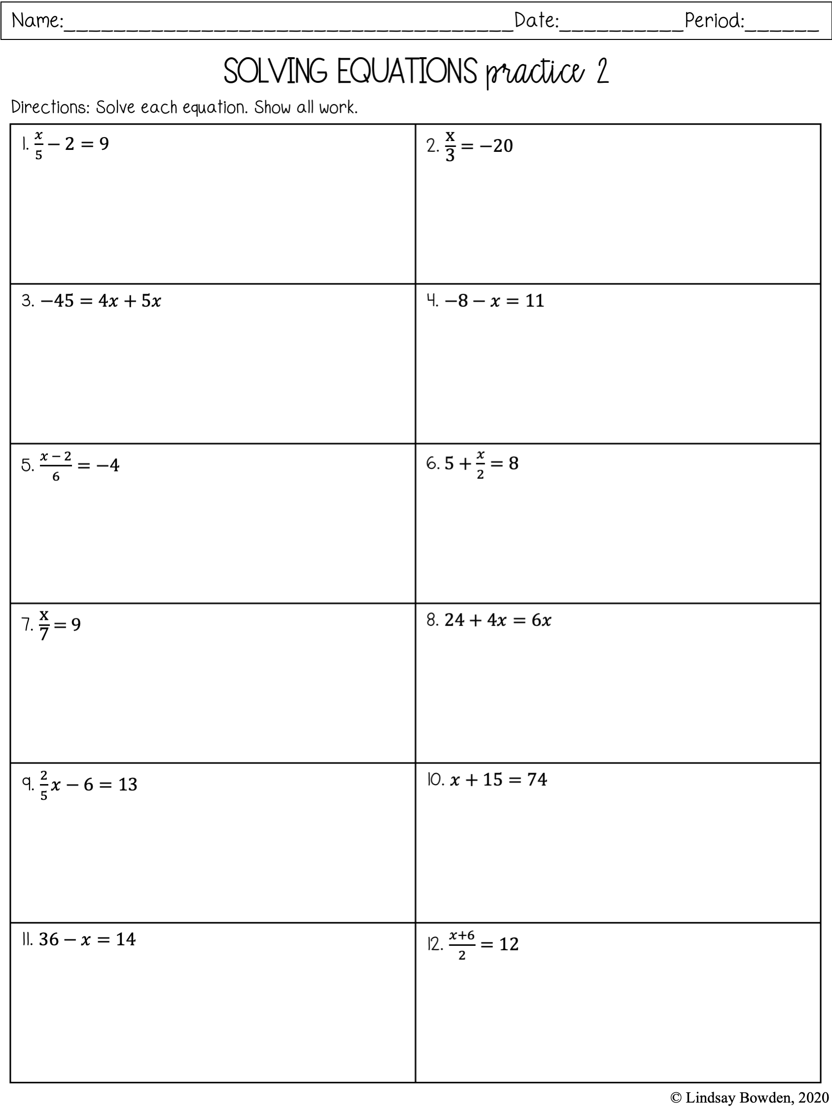 Solving One And Two Step Equations Lindsay Bowden Worksheets Library