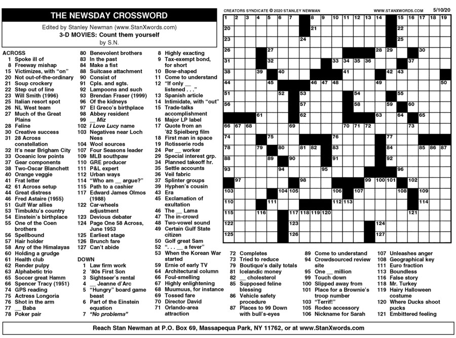 Stanley Newman Crossword Printable