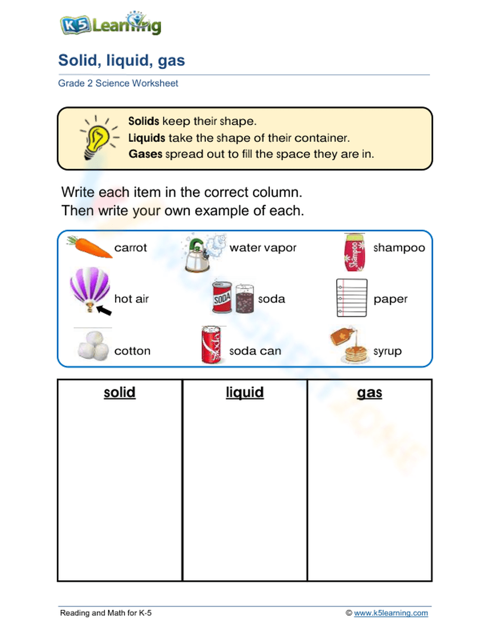 States Of Matter Worksheets K5 Learning Worksheets Library