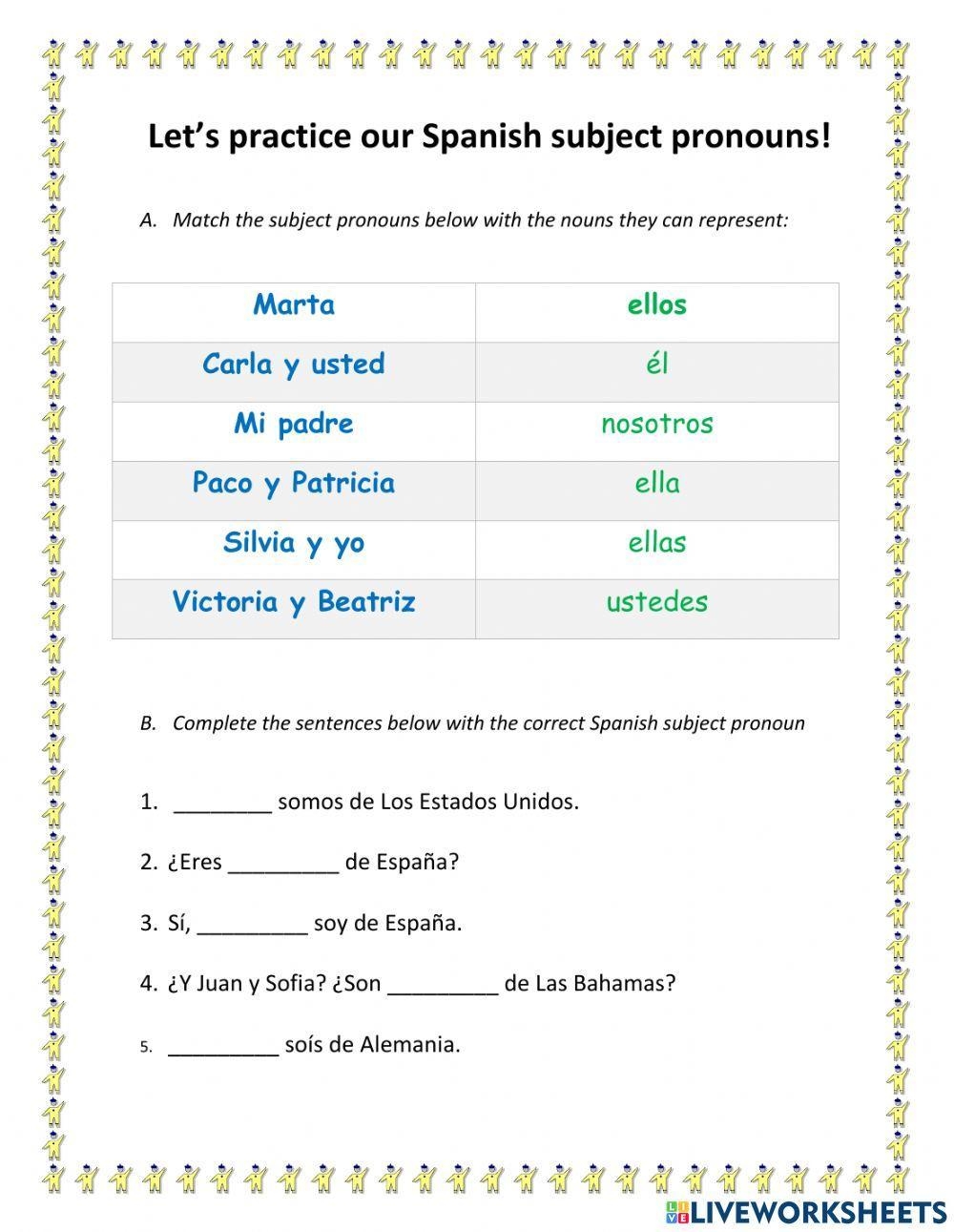 Subject Pronouns Worksheet Worksheets Library