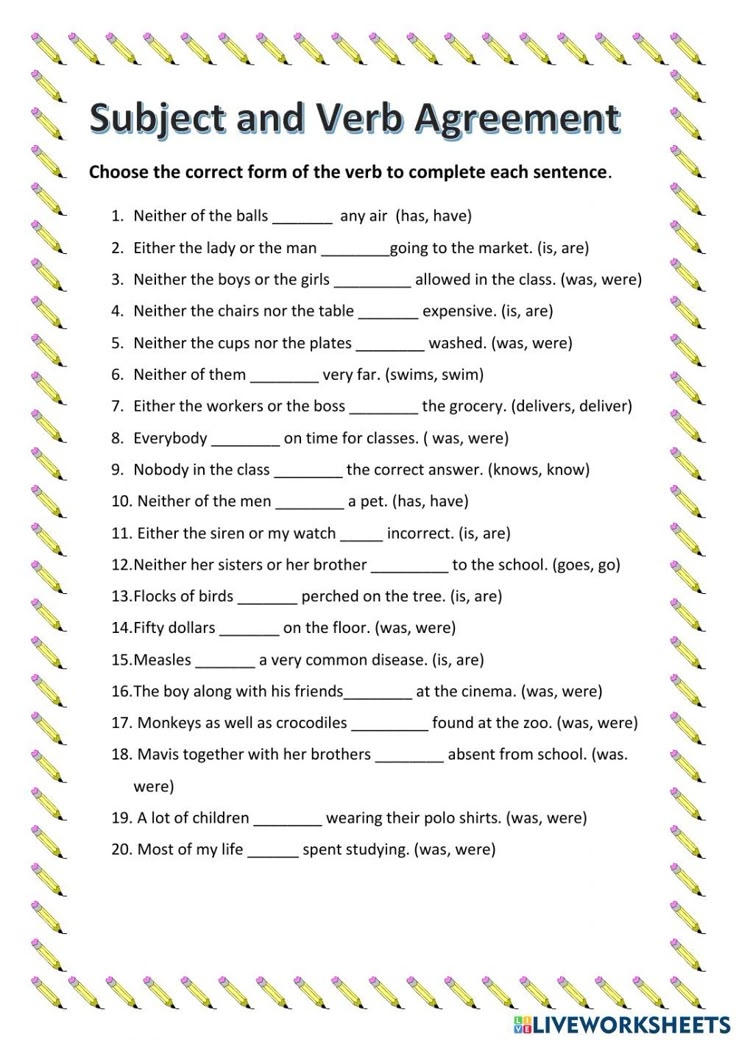 Subject Verb Agreement Worksheet For Grade 6