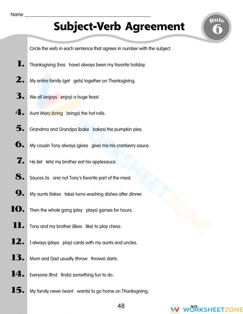 Subject Verb Agreement Worksheets Free English Worksheets