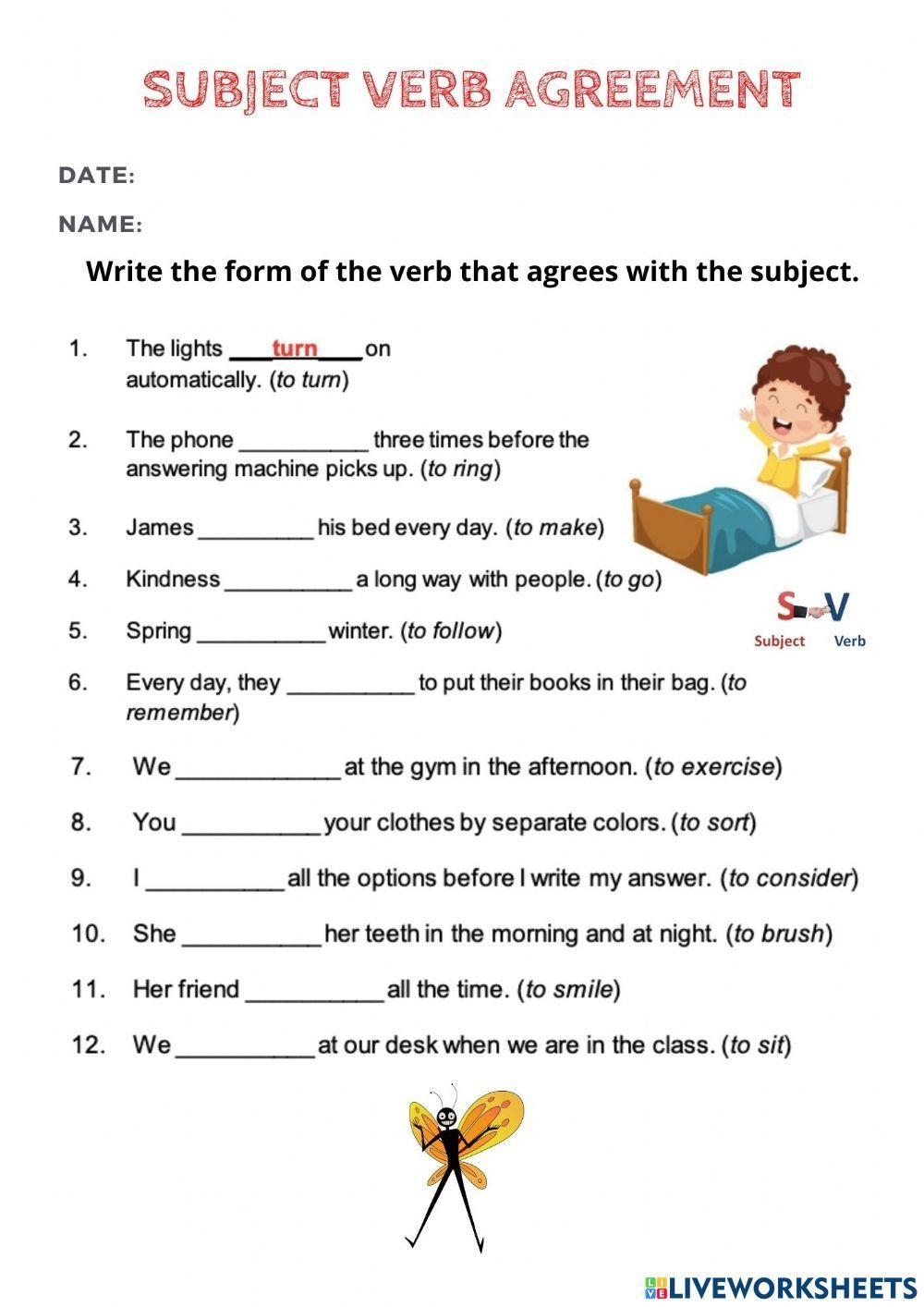 Subject Verb Agreement Worksheets Grammar Practice And