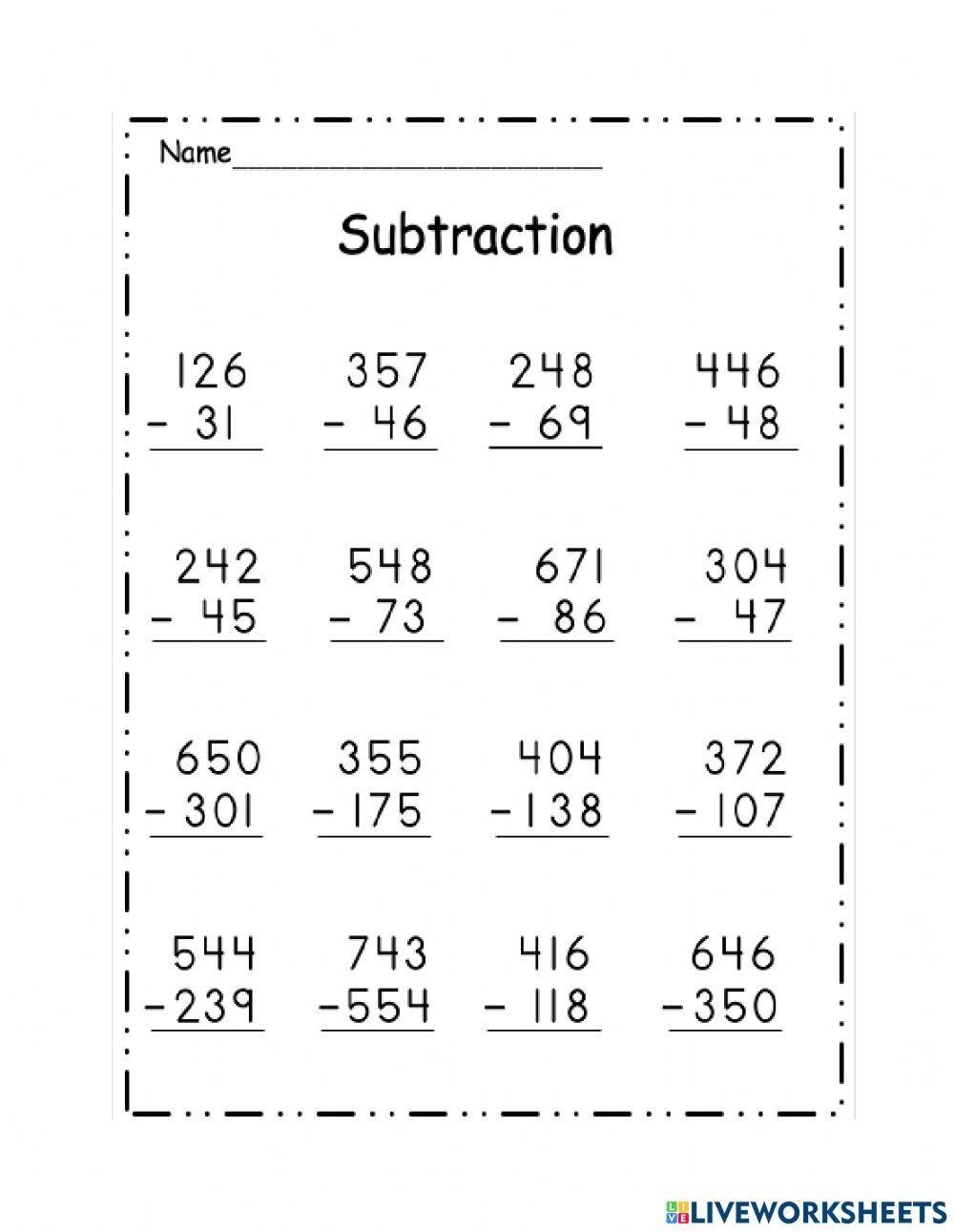Subtraction Online Exercise For Grade 2 And 3 Live Worksheets