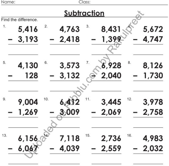 Subtraction Worksheets For Class 3 Maths Practice