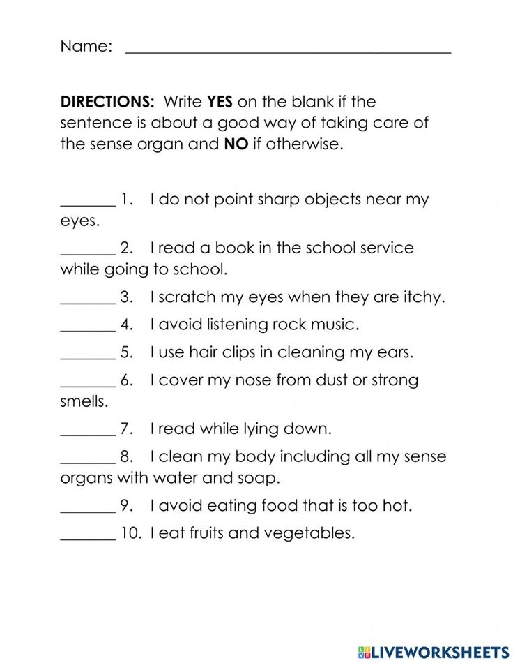 Taking Care Of The Sense Organs Worksheet Kindergarten Worksheets 