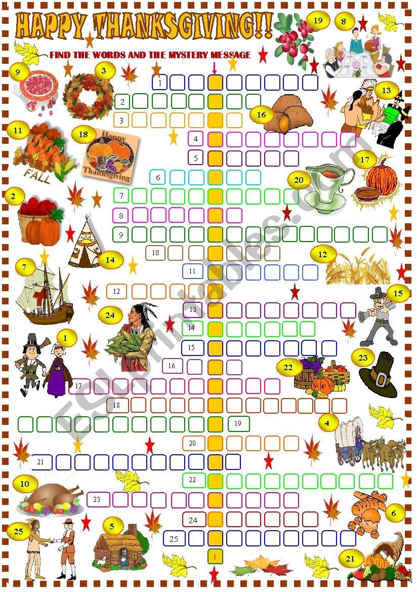 Thanksgiving Crossword Free Printable Printable Word Searches