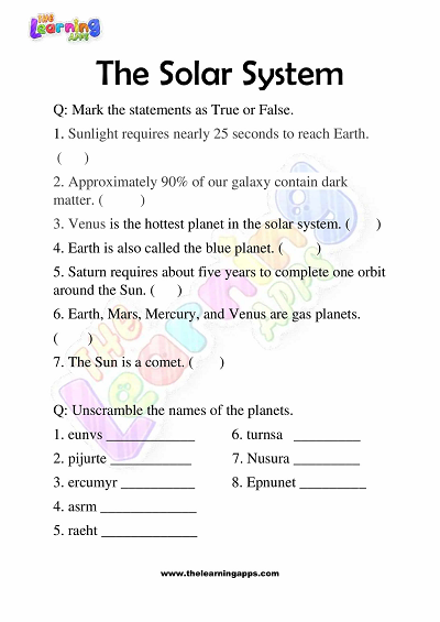 The Solar System Interactive Activity For Grade 3 Live Worksheets 