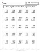 Three Digit Subtraction Worksheets