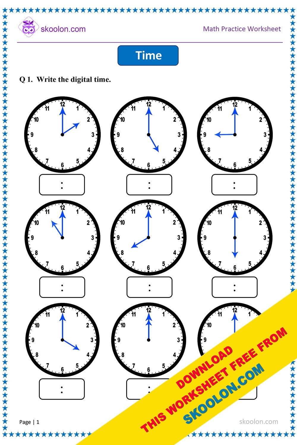 Time Worksheet 3 Skoolon Worksheets Library