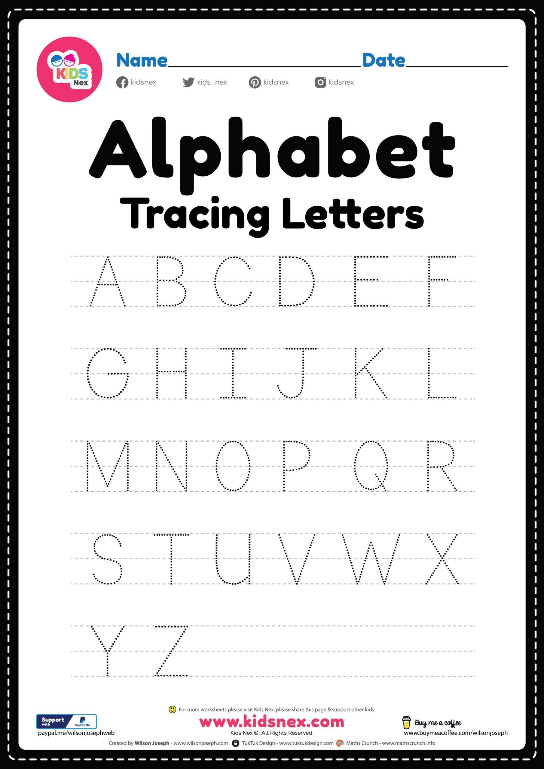Tracing Alphabet Worksheet Free Printable PDF For Kids