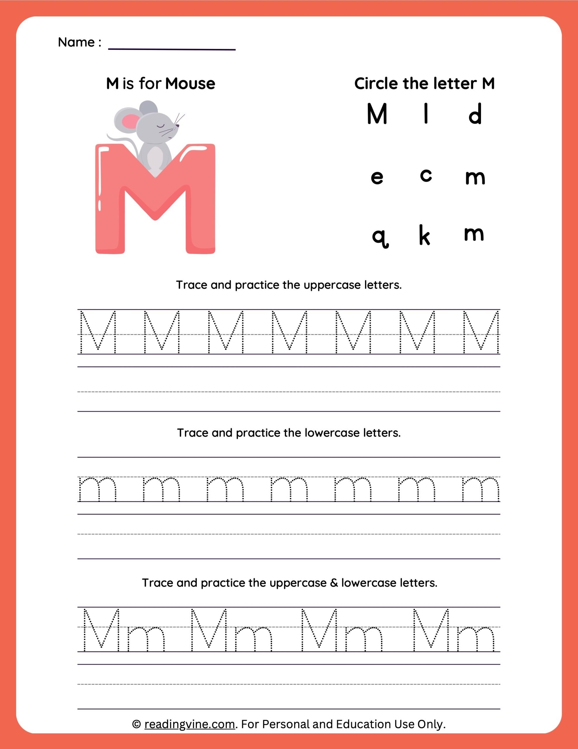 Tracing Letter M Worksheets For Preschool