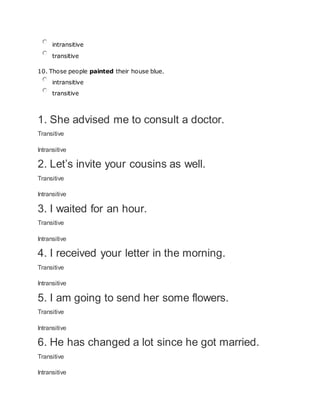 Transitive And Intransitive Verbs Excercies docx Worksheets Library