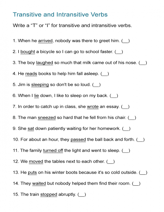 Transitive And Intransitive Verbs Worksheet ALL ESL