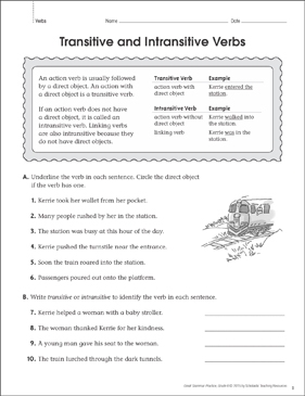 Transitive Intransitive Verbs Grammar Practice Printable Skills