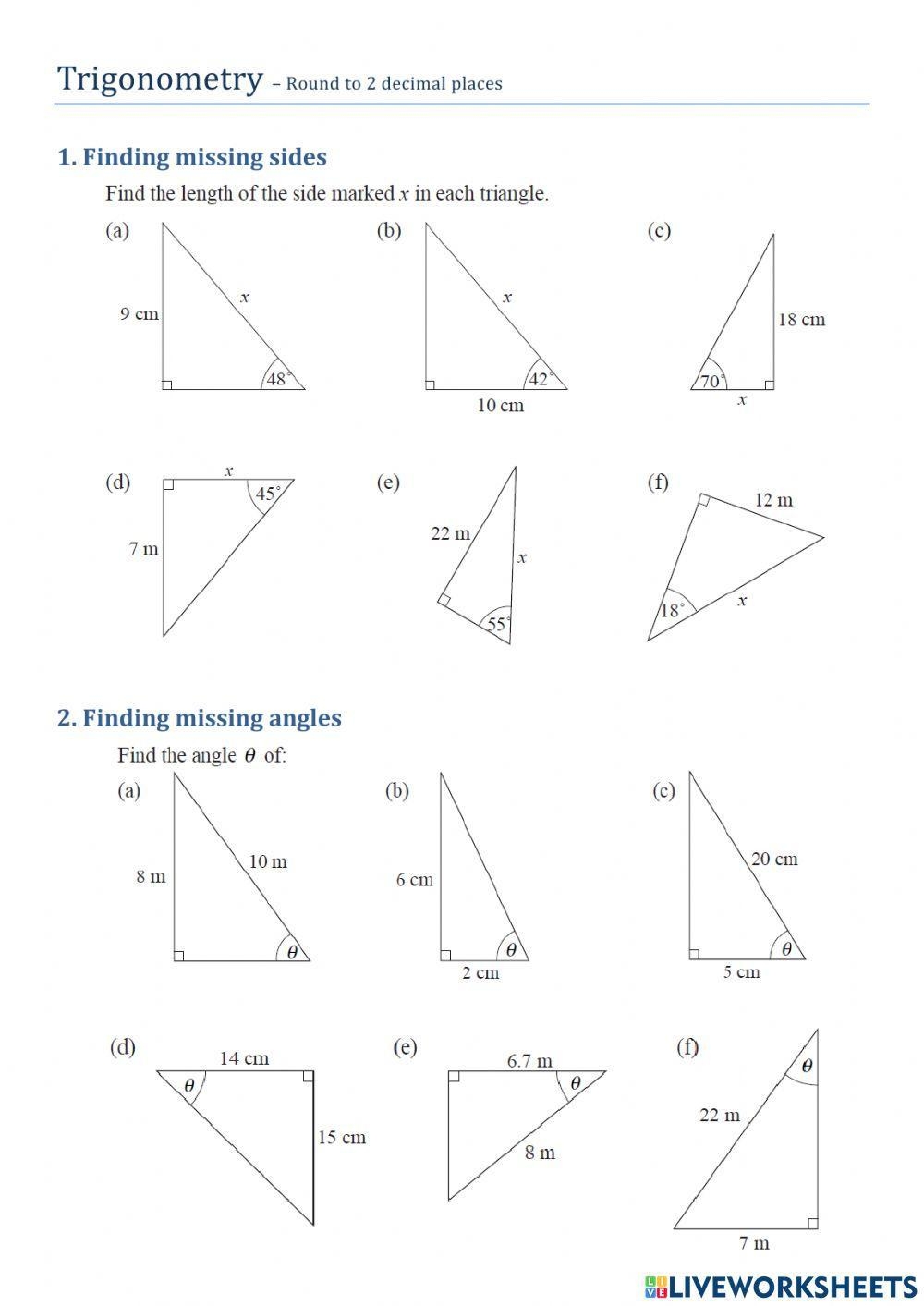 Trigonometry Practice Worksheet Worksheets Library
