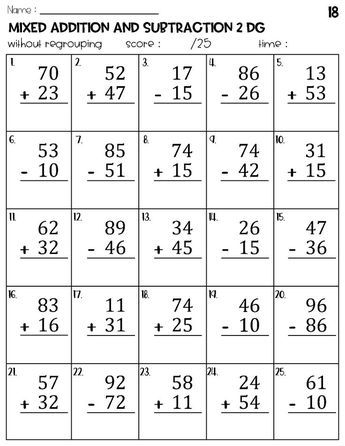 Two Digit Mixed Addition And Subtraction Without Regrouping Worksheets 