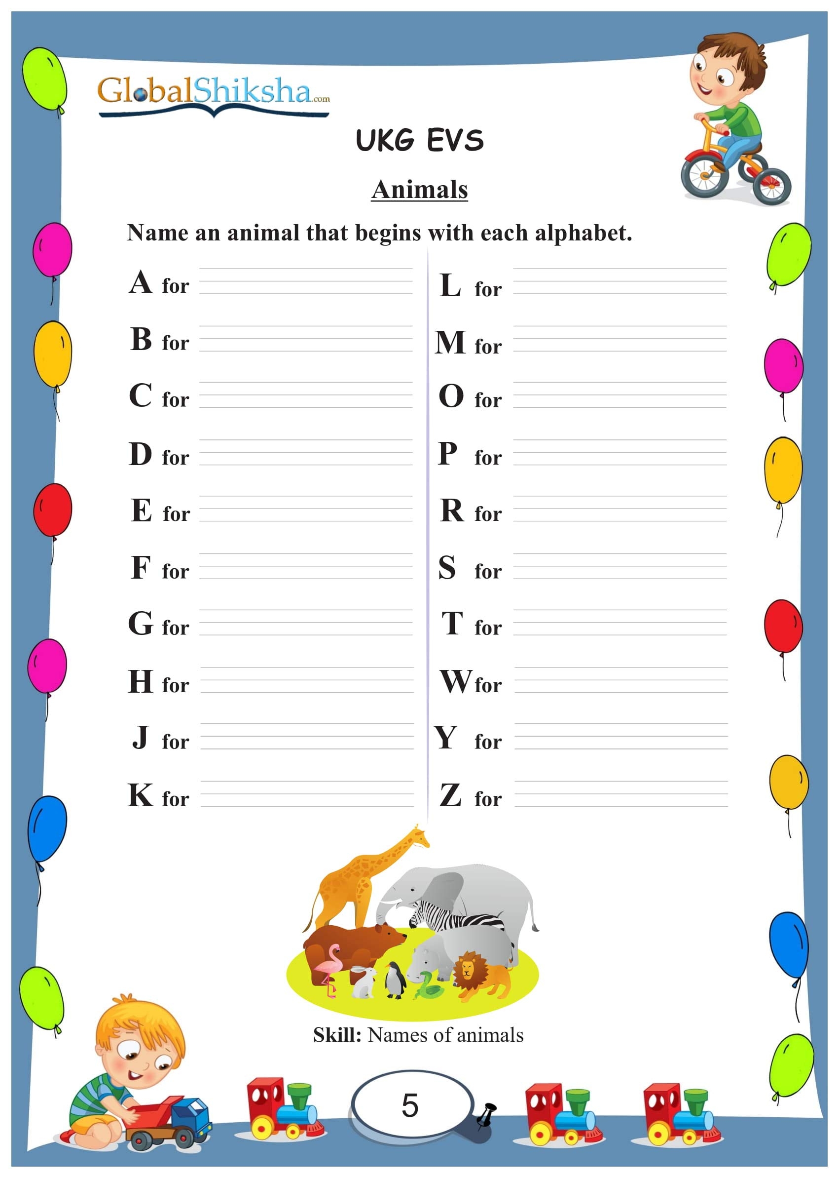 Ukg Worksheet Evs