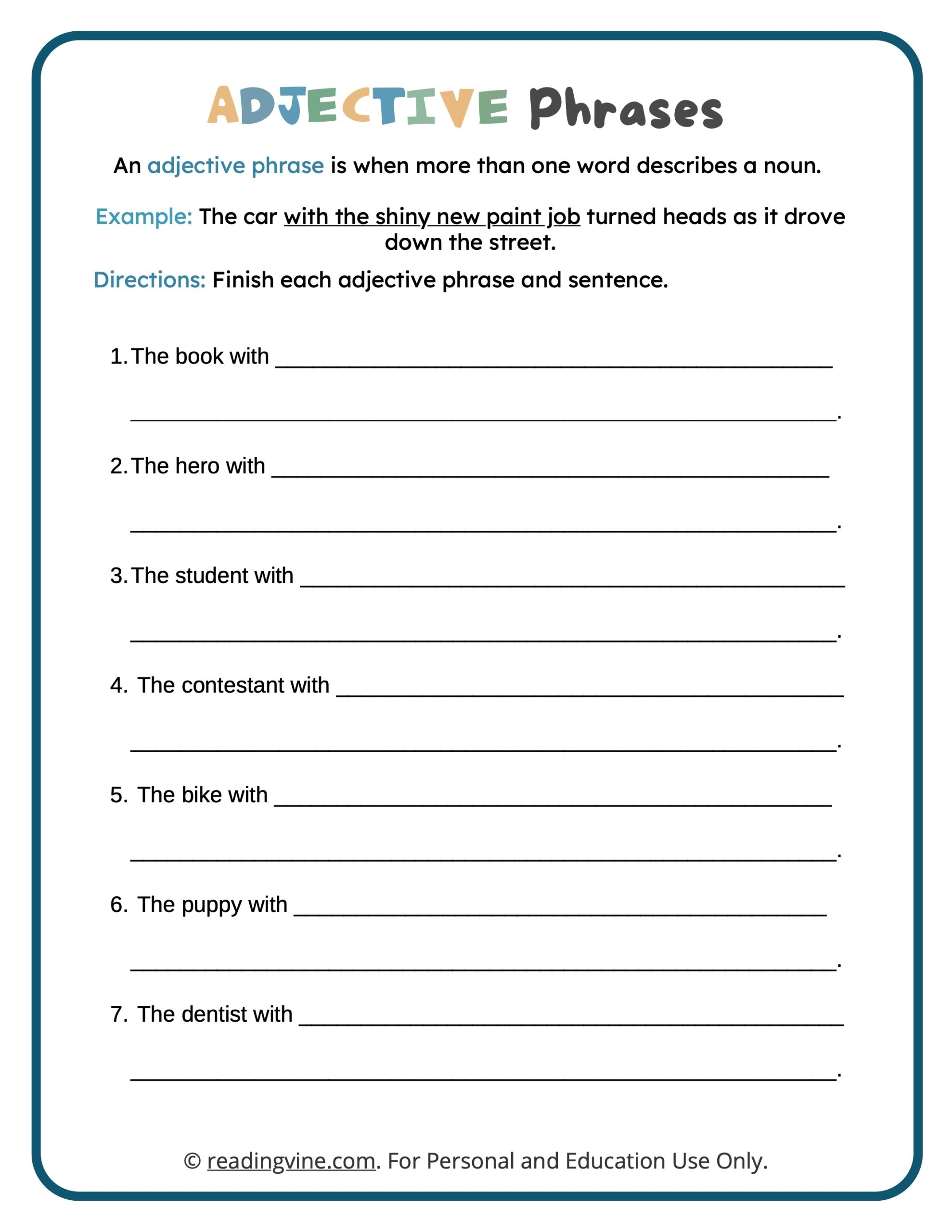 Understanding Adjactive Phrases A Comprehensive Guide Worksheets 