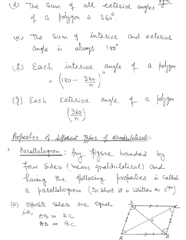 Understanding Quadrilaterals Class 8 Formulas