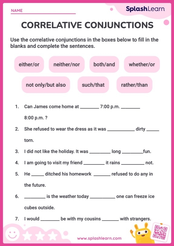 Use The Correlative Conjunctions Correctly ELA Worksheets 