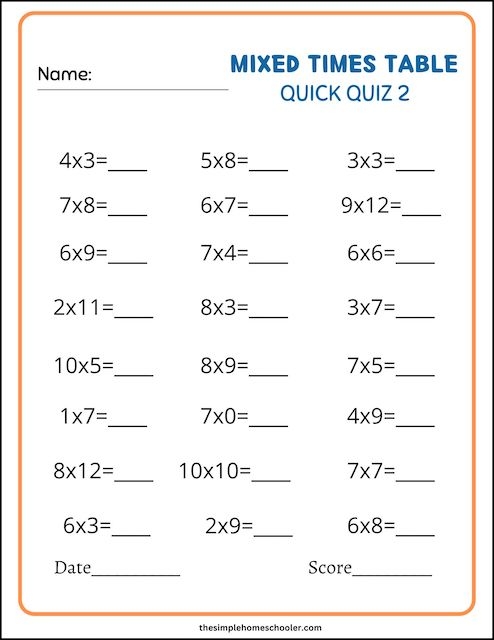Very Best Times Table Test Printables Individual And Mixed Quizzes 