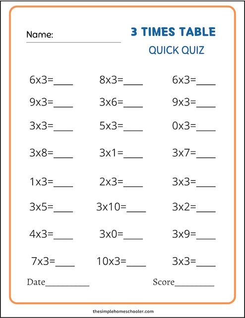 Very Best Times Table Test Printables Individual And Mixed Quizzes 
