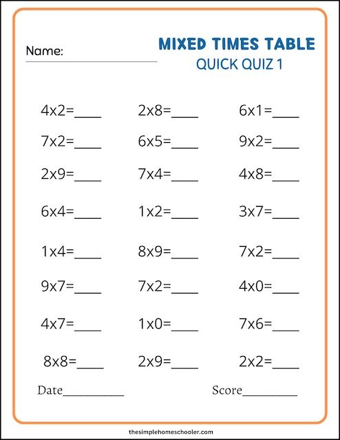 Very Best Times Table Test Printables Individual And Mixed Quizzes 