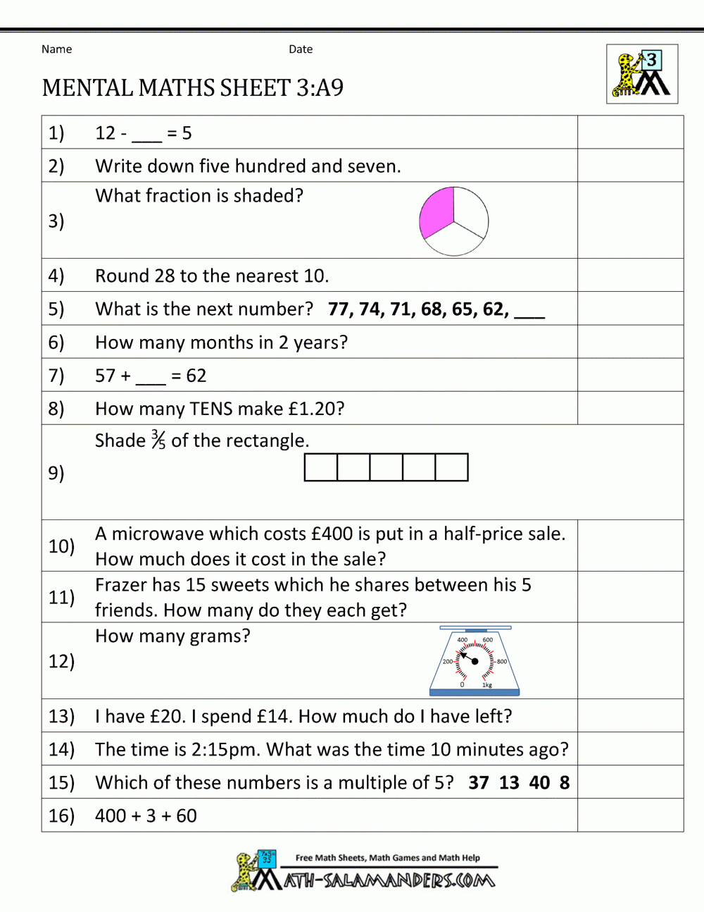 Welcome To The Math Salamanders Year 3 Mental Maths Worksheets Here
