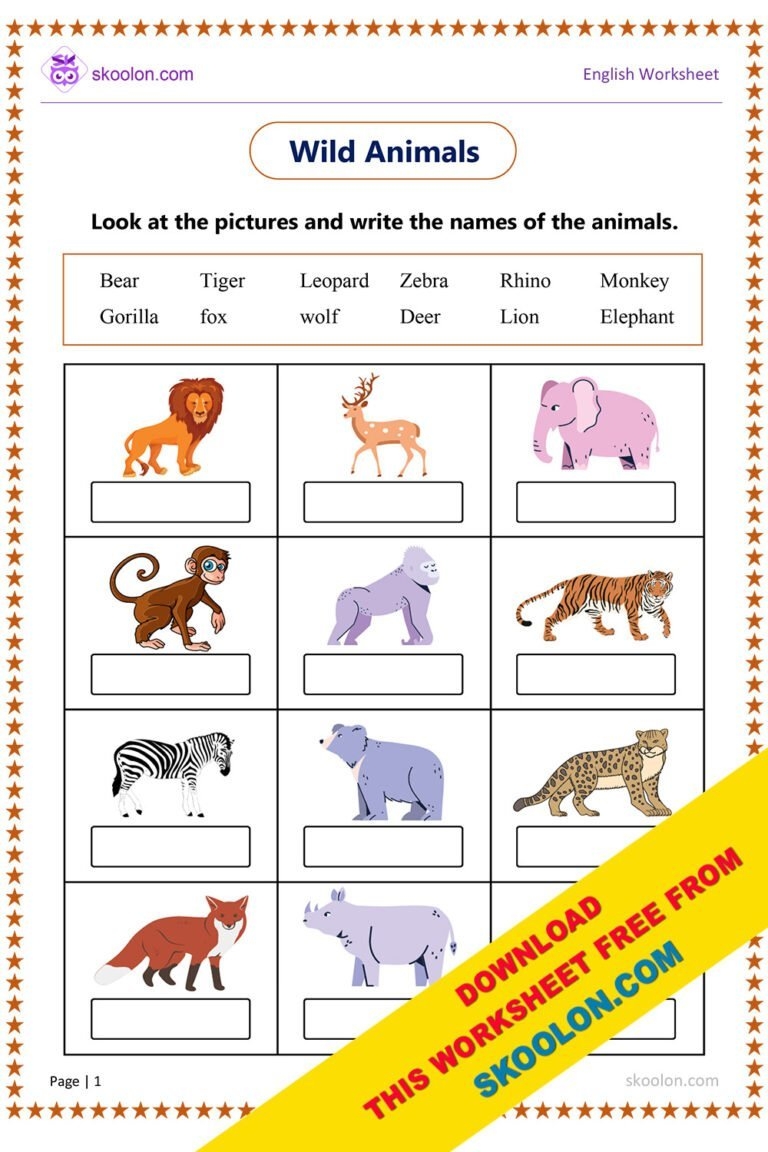 Wild Animals Worksheet Skoolon