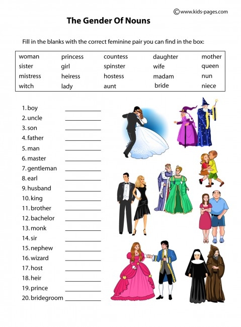 Worksheet Of Noun Gender Nouns Grammar English Nouns Grammar Nouns 