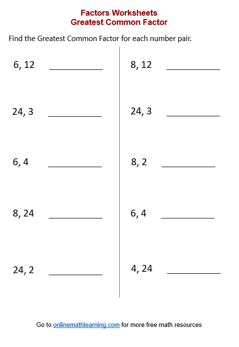 Worksheet On H C F And L C M H C F By Long Division Method Ans 