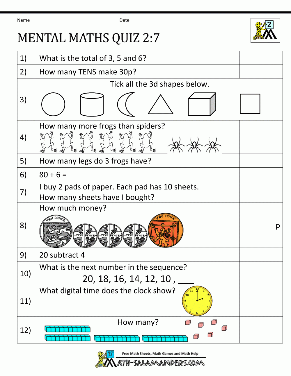 Year 2 Maths Worksheets Printable