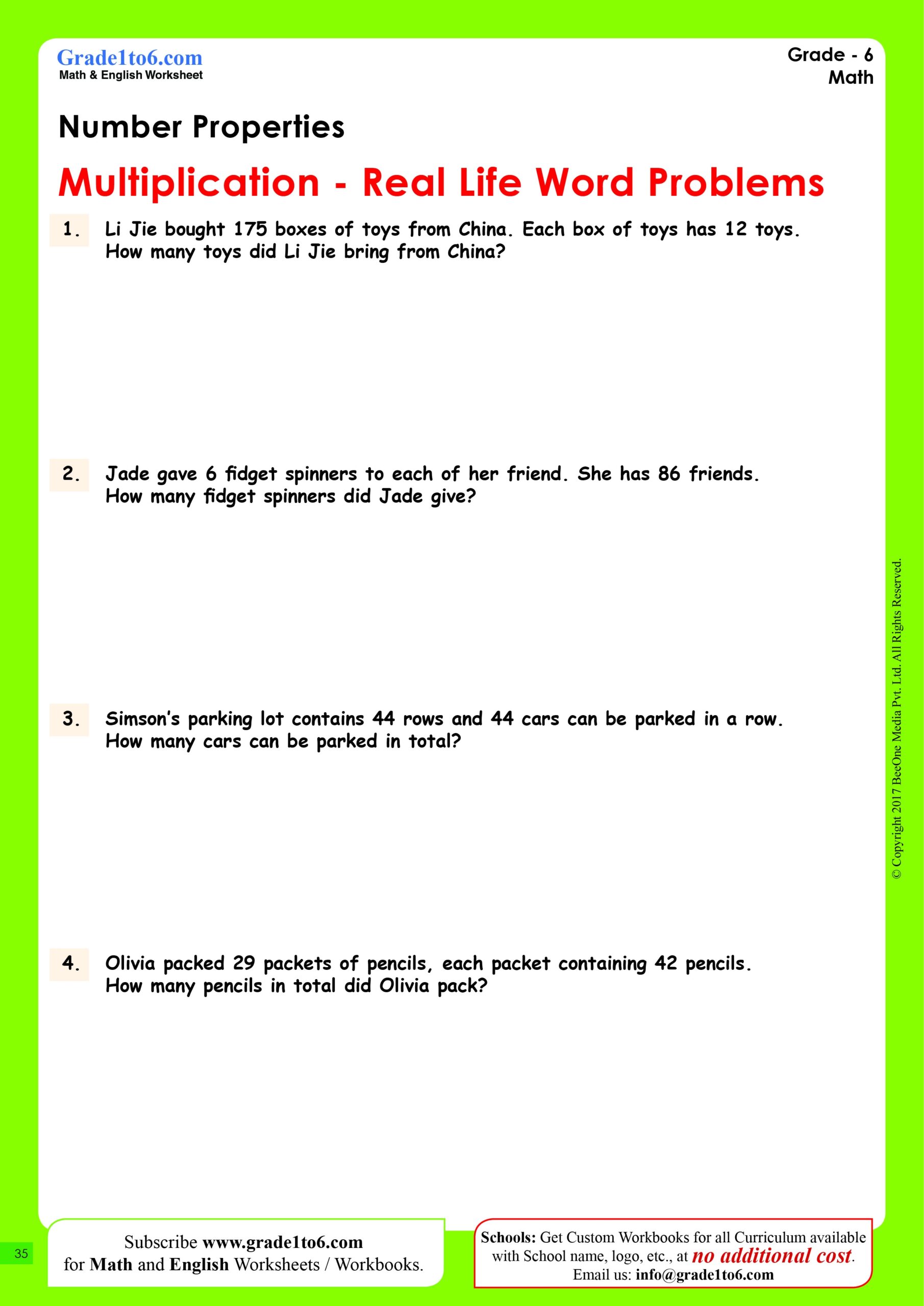 Year 6 Multiplication Word Problems Infoupdate