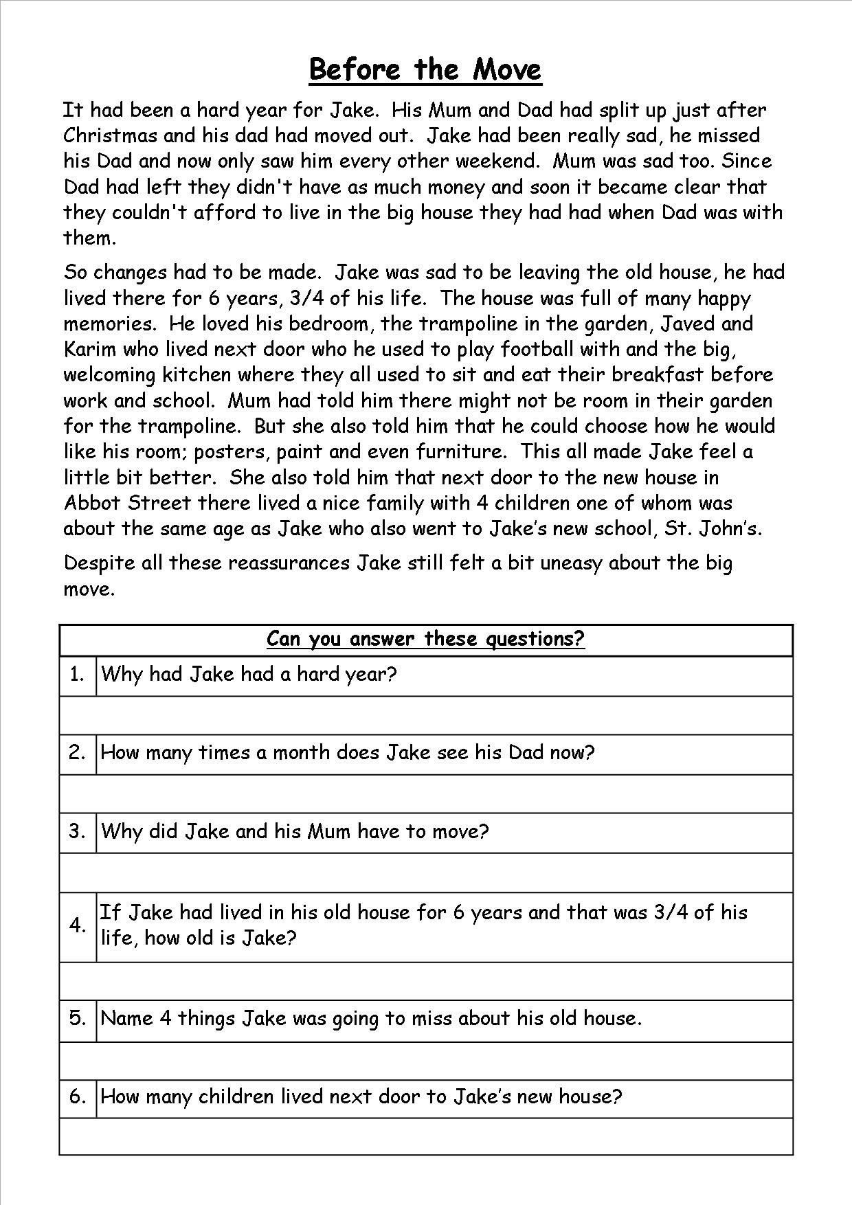 Year 6 Reading Comprehension Worksheets Worksheets Day