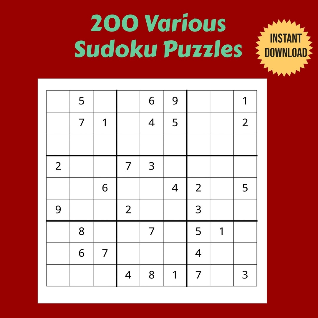 200 Variety Of Printable Sudoku Puzzles Easy Medium And Hard Etsy New Zealand
