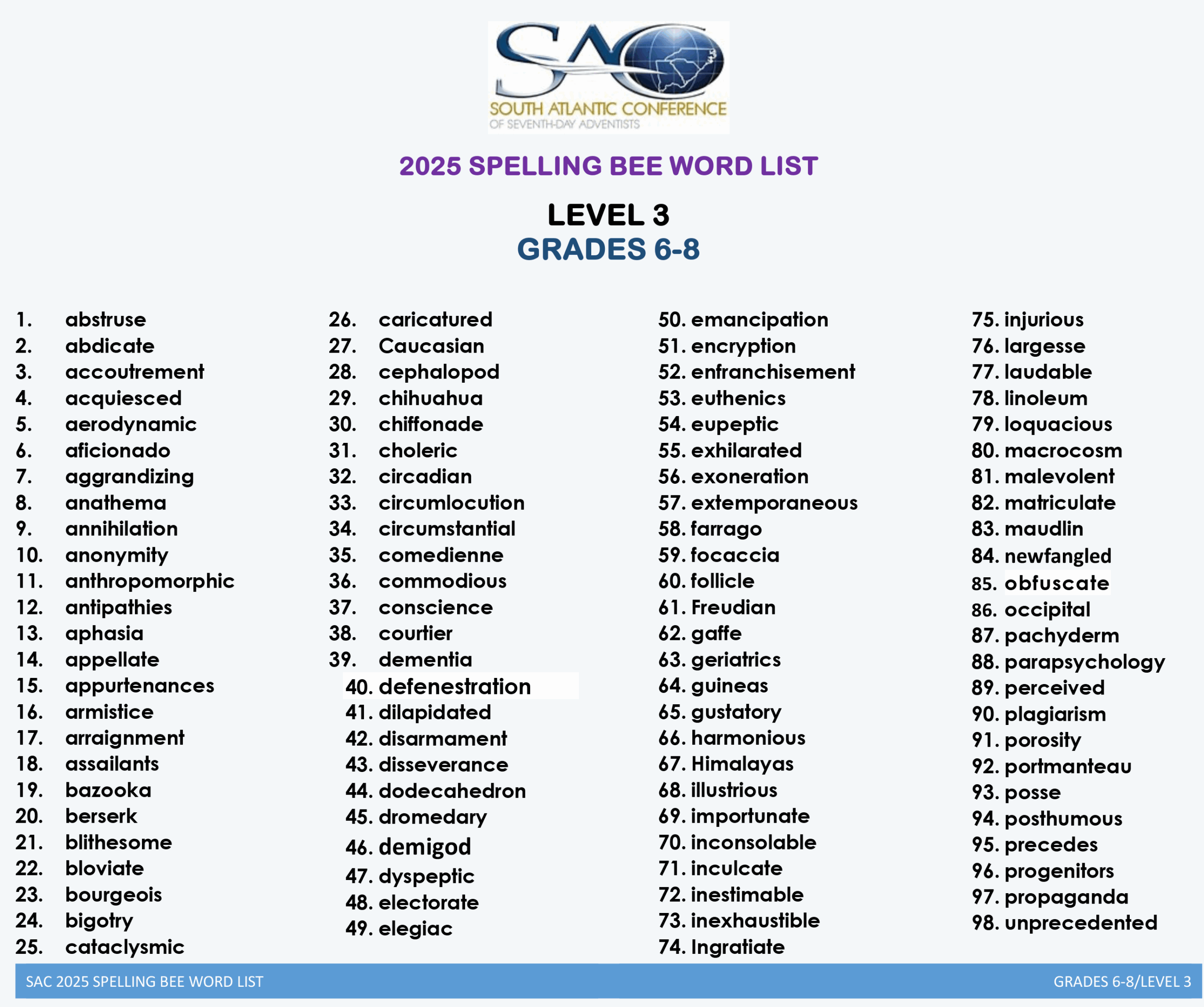 2024 2025 Spelling Bee Words Decatur Adventist Junior Academy