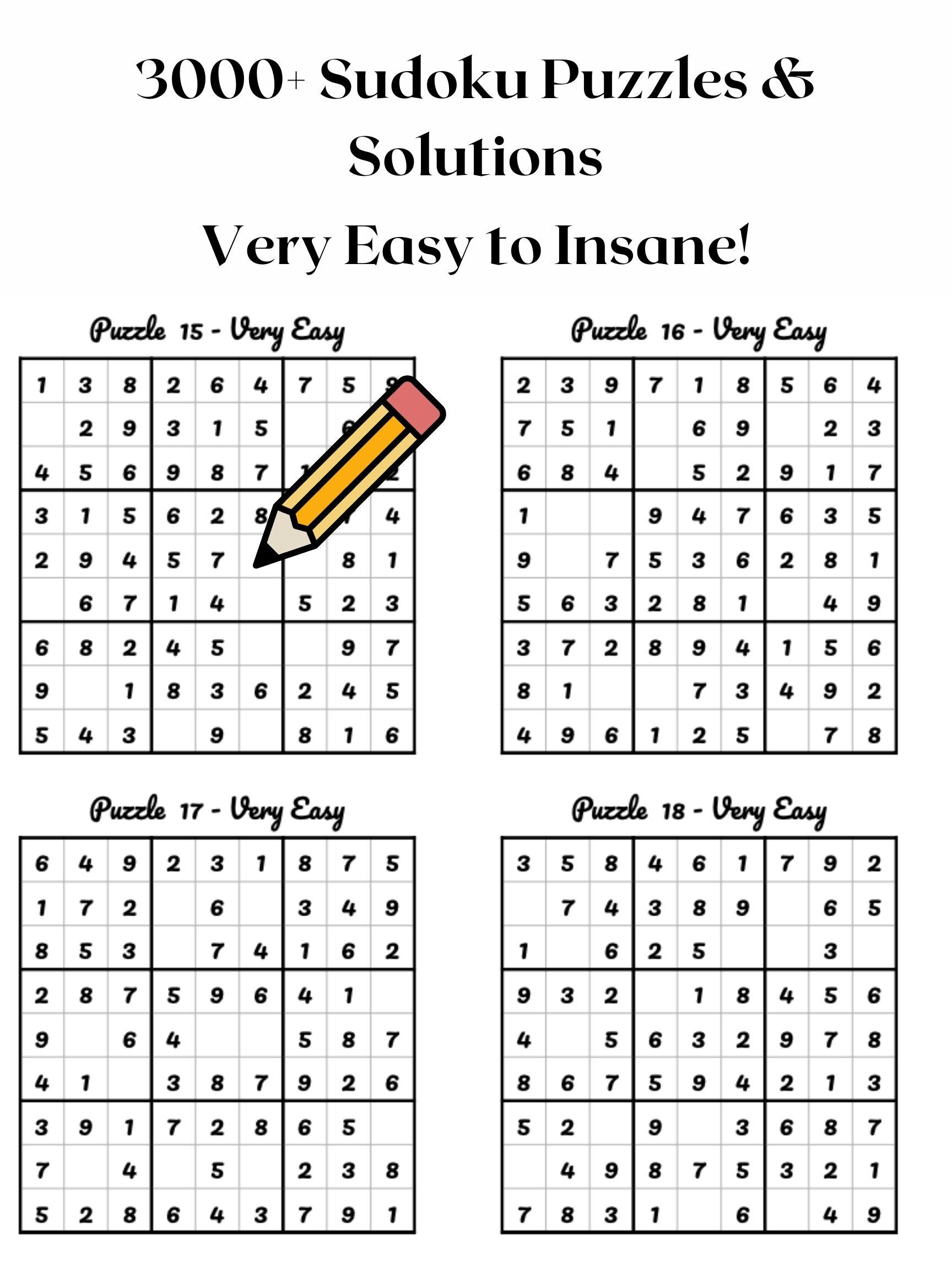 3000 Sudoku Puzzles Printable Puzzle Pages With Solutions 